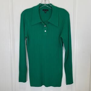 Universal Standard Kelly Green Ribbed Knit Polo Shirt Long Sleeve Preppy XS